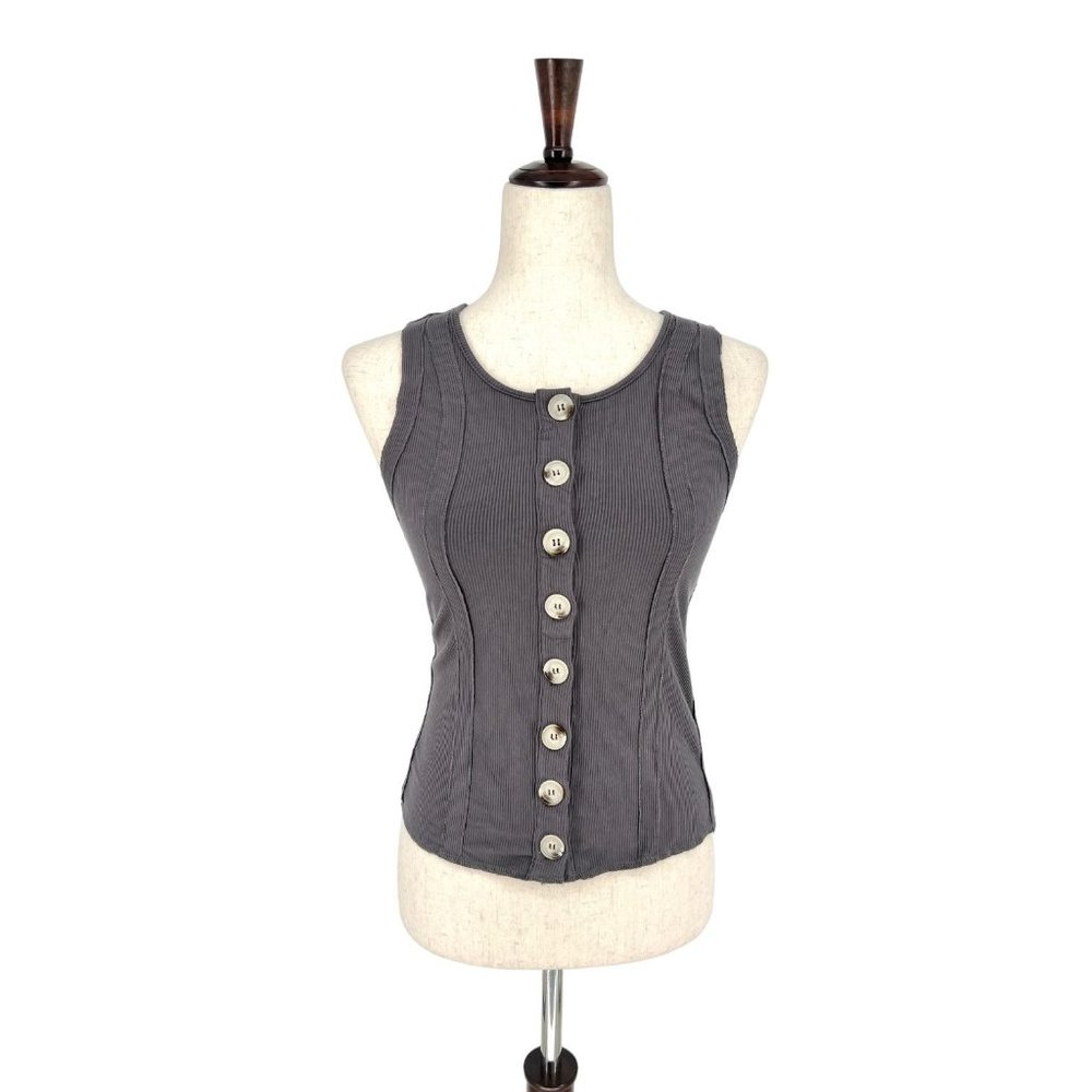 Cloud Ten Ribbed Front Button Tank | Extra Small